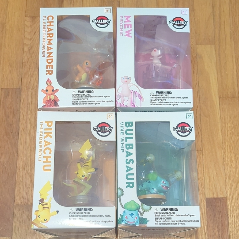Pokemon Gallery Figures - Charmander, Mew, Pikachu, Bulbasaur.